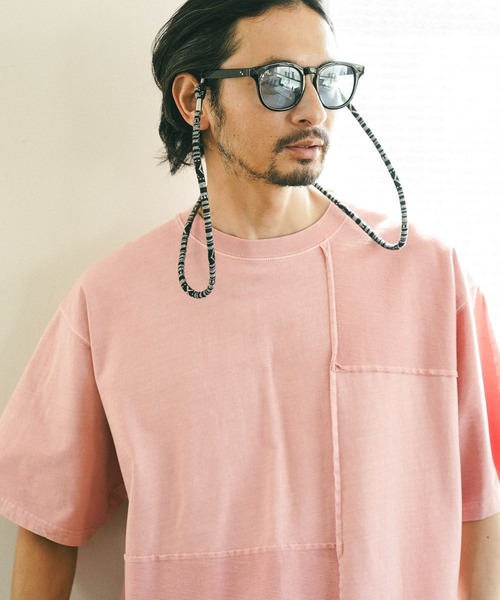 半袖Tシャツ メンズ パッチワークリベット装飾デザイン 2色 ジャカードコンビ パッチワーク デザインTシャツ（長袖）（47