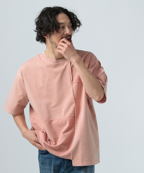 パッチワークデザイン 半袖Tシャツ セール】[パッチワークデザイン]リメイクライク半袖Tシャツ（T