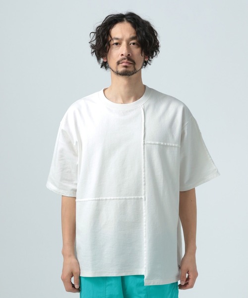 半袖Tシャツ メンズ パッチワークリベット装飾デザイン 2色 古着 90s Brooks Brothers マルチ チェック インド綿 コットン