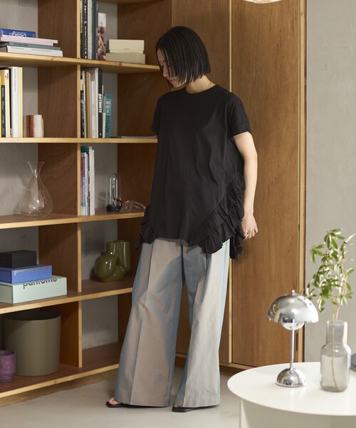 Firsthand（ファーストハンド）の「Firsthand/ファーストハンド オーガニックコットン 裾フリルトップス / 裾フリルデザイン 半袖Tシャツ /ロールアップTシャツ（Tシャツ/カットソー・レディース・ブラック/ホワイト/ネイビー/グリーン・FREE）」の7枚目の写真