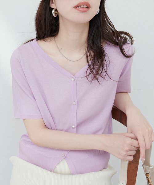 23ss 美品 アナイ 2way ニット Vネック 白 36 セール】花刺繍ネック+Vネック2WAYニット(ニット/セーター