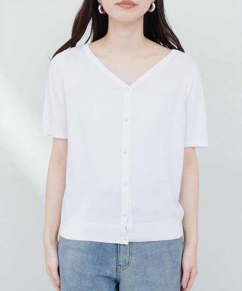 23ss 美品　アナイ　2way ニット　Vネック　白　36 セール】花刺繍ネック+Vネック2WAYニット（ニット/セーター