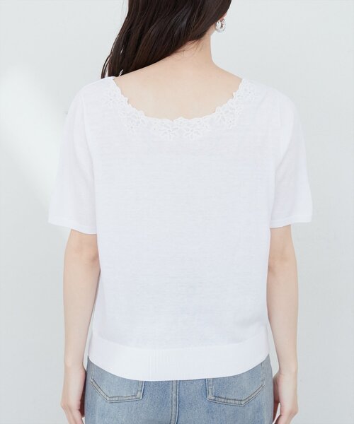 23ss 美品 アナイ 2way ニット Vネック 白 36 セール】花刺繍ネック+Vネック2WAYニット(ニット/セーター
