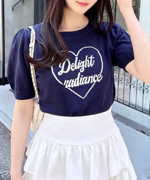 INGNI(イング)の「ハートジャガードロゴ半袖ニット(ニット/セーター・レディース・ホワイト×ピンク/ネイビー系/ブルー系2/ホワイト×ブラック・M)」の4枚目の写真