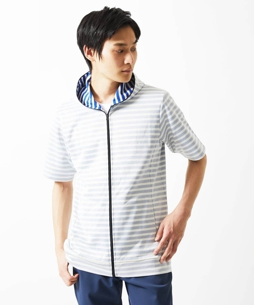 MK MICHEL KLEIN HOMME （エムケーミッシェルクランオム）の「【吸水性・伸縮性◎】バッグリップボーダーパーカー（パーカー・メンズ・ネイビー/ブルー・48/46/51）」の5枚目の写真