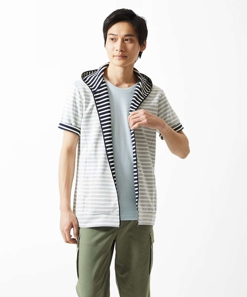 MK MICHEL KLEIN HOMME （エムケーミッシェルクランオム）の「【吸水性・伸縮性◎】バッグリップボーダーパーカー（パーカー・メンズ・ネイビー/ブルー・48/46/51）」の8枚目の写真