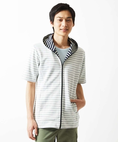 MK MICHEL KLEIN HOMME （エムケーミッシェルクランオム）の「【吸水性・伸縮性◎】バッグリップボーダーパーカー（パーカー・メンズ・ネイビー/ブルー・48/46/51）」の11枚目の写真