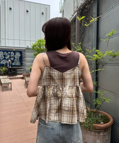 RAY CASSIN（レイカズン）の「【セットアップ対応/前後2way】チェックリボンペプラムキャミ（シャツ/ブラウス・レディース・ベージュ系その他2/ブラック系その他2/ブルー系その他2・FREE）」の12枚目の写真