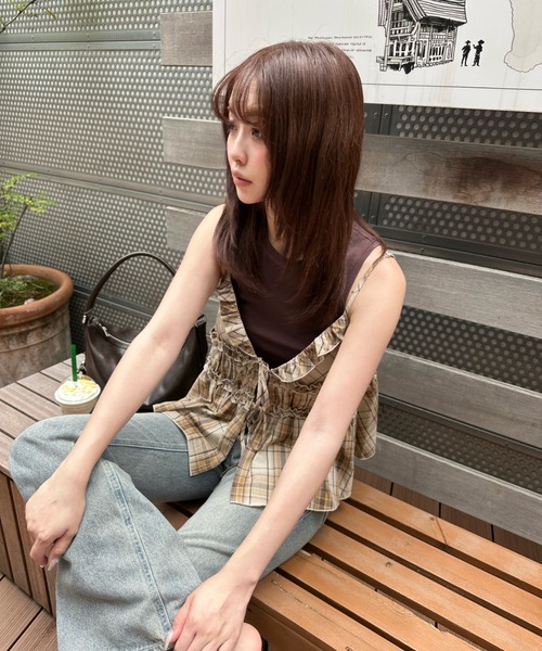 RAY CASSIN（レイカズン）の「【セットアップ対応/前後2way】チェックリボンペプラムキャミ（シャツ/ブラウス・レディース・ベージュ系その他2/ブラック系その他2/ブルー系その他2・FREE）」の11枚目の写真