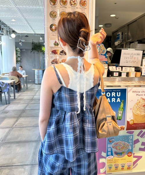 RAY CASSIN（レイカズン）の「【セットアップ対応/前後2way】チェックリボンペプラムキャミ（シャツ/ブラウス・レディース・ベージュ系その他2/ブラック系その他2/ブルー系その他2・FREE）」の15枚目の写真