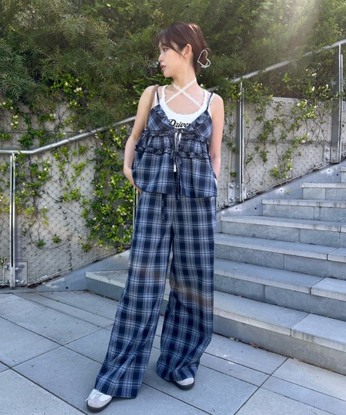 RAY CASSIN（レイカズン）の「【セットアップ対応/前後2way】チェックリボンペプラムキャミ（シャツ/ブラウス・レディース・ベージュ系その他2/ブラック系その他2/ブルー系その他2・FREE）」の18枚目の写真