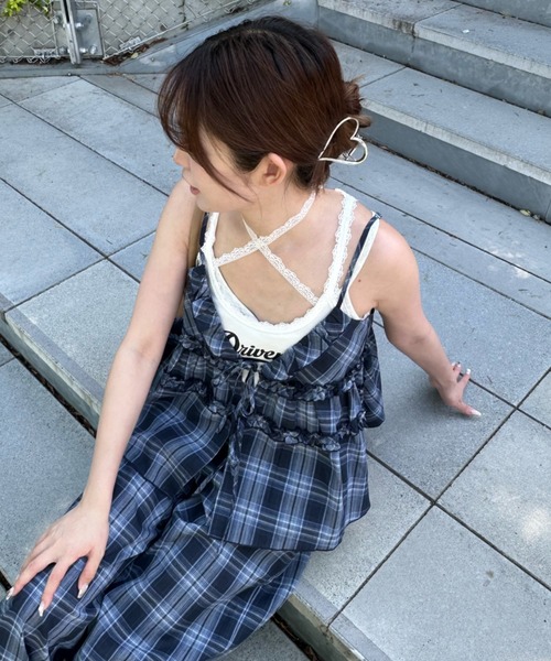 RAY CASSIN（レイカズン）の「【セットアップ対応/前後2way】チェックリボンペプラムキャミ（シャツ/ブラウス・レディース・ベージュ系その他2/ブラック系その他2/ブルー系その他2・FREE）」の17枚目の写真