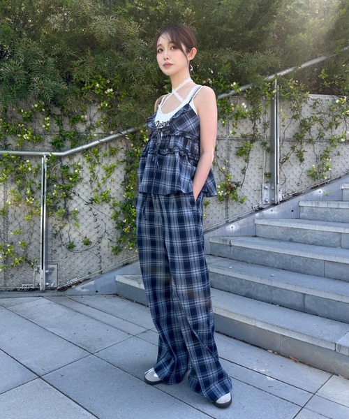 RAY CASSIN（レイカズン）の「【セットアップ対応/前後2way】チェックリボンペプラムキャミ（シャツ/ブラウス・レディース・ベージュ系その他2/ブラック系その他2/ブルー系その他2・FREE）」の20枚目の写真