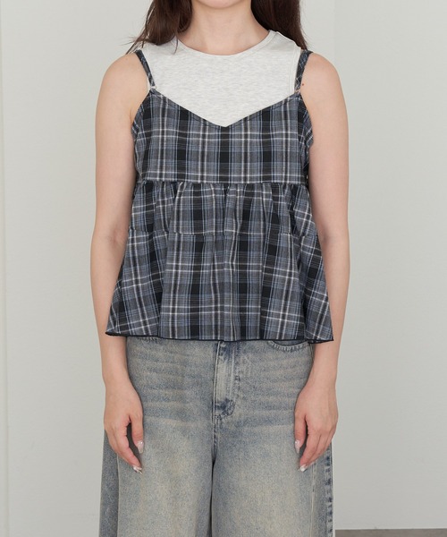 RAY CASSIN（レイカズン）の「【セットアップ対応/前後2way】チェックリボンペプラムキャミ（シャツ/ブラウス・レディース・ベージュ系その他2/ブラック系その他2/ブルー系その他2・FREE）」の22枚目の写真