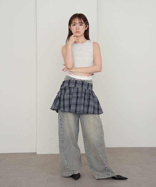 RAY CASSIN（レイカズン）の「【セットアップ対応/前後2way】チェックリボンペプラムキャミ（シャツ/ブラウス・レディース・ベージュ系その他2/ブラック系その他2/ブルー系その他2・FREE）」の5枚目の写真