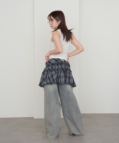 RAY CASSIN（レイカズン）の「【セットアップ対応/前後2way】チェックリボンペプラムキャミ（シャツ/ブラウス・レディース・ベージュ系その他2/ブラック系その他2/ブルー系その他2・FREE）」の6枚目の写真