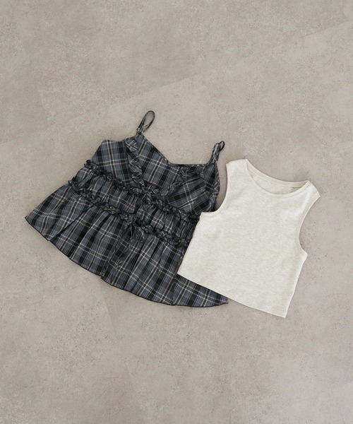 RAY CASSIN（レイカズン）の「【セットアップ対応/前後2way】チェックリボンペプラムキャミ（シャツ/ブラウス・レディース・ベージュ系その他2/ブラック系その他2/ブルー系その他2・FREE）」の21枚目の写真