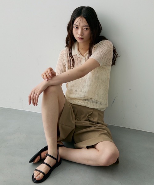 あかねです♡【未使用】プラージュ ポロニットシャツ　ブラウン 透かし柄シアーポロニット（ポロシャツ）｜DFFUR.（ディフル）の