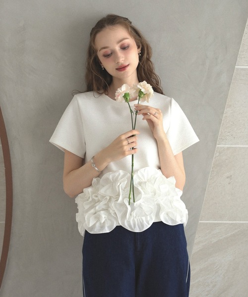 【新品未着用】meraki ヘムラインデザインTシャツ ヘムラインデザインTシャツ 裾フリル 半袖 無地 ヘムライン T