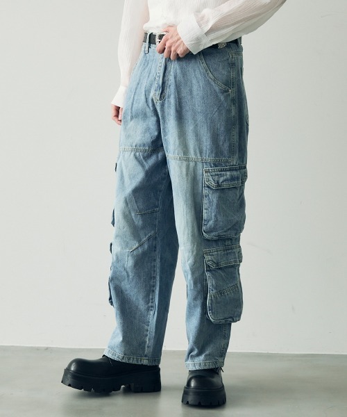Shoowtime（ショウタイム）の「Vintage Wash Denim Cargo Pants / ビンテージウォッシュデニムカーゴパンツ（デニムパンツ・メンズ・ライトブルー・MEDIUM/LARGE/X-LARGE）」の6枚目の写真