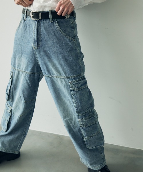 セール】Vintage Wash Denim Cargo Pants / ビンテージ