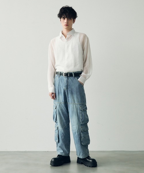 Shoowtime（ショウタイム）の「Vintage Wash Denim Cargo Pants / ビンテージウォッシュデニムカーゴパンツ（デニムパンツ・メンズ・ライトブルー・MEDIUM/LARGE/X-LARGE）」の10枚目の写真