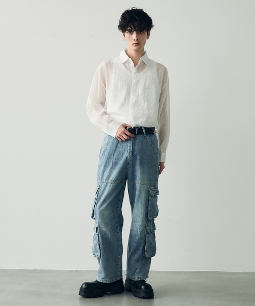 Shoowtime（ショウタイム）の「Vintage Wash Denim Cargo Pants / ビンテージウォッシュデニムカーゴパンツ（デニムパンツ・メンズ・ライトブルー・MEDIUM/LARGE/X-LARGE）」の11枚目の写真