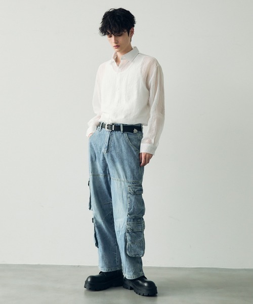 Shoowtime（ショウタイム）の「Vintage Wash Denim Cargo Pants / ビンテージウォッシュデニムカーゴパンツ（デニムパンツ・メンズ・ライトブルー・MEDIUM/LARGE/X-LARGE）」の12枚目の写真