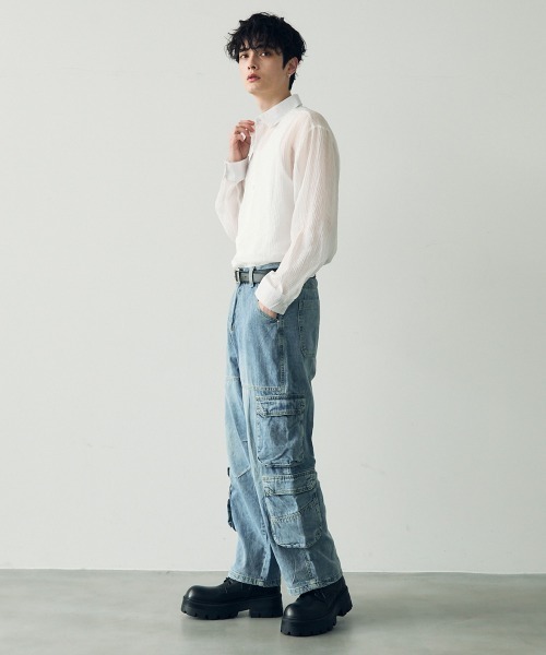 Shoowtime（ショウタイム）の「Vintage Wash Denim Cargo Pants / ビンテージウォッシュデニムカーゴパンツ（デニムパンツ・メンズ・ライトブルー・MEDIUM/LARGE/X-LARGE）」の13枚目の写真