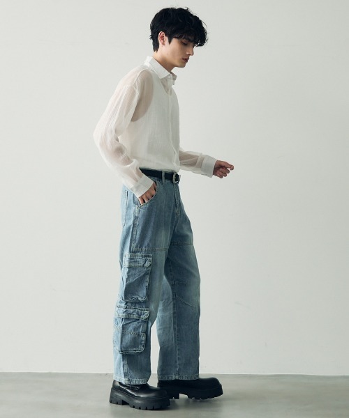 Shoowtime（ショウタイム）の「Vintage Wash Denim Cargo Pants / ビンテージウォッシュデニムカーゴパンツ（デニムパンツ・メンズ・ライトブルー・MEDIUM/LARGE/X-LARGE）」の14枚目の写真