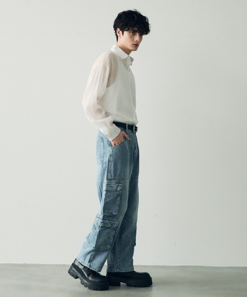 Shoowtime（ショウタイム）の「Vintage Wash Denim Cargo Pants / ビンテージウォッシュデニムカーゴパンツ（デニムパンツ・メンズ・ライトブルー・MEDIUM/LARGE/X-LARGE）」の15枚目の写真