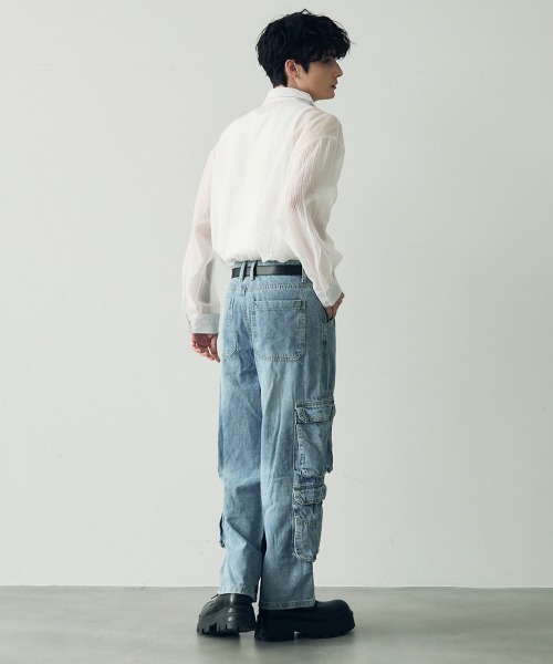 Shoowtime（ショウタイム）の「Vintage Wash Denim Cargo Pants / ビンテージウォッシュデニムカーゴパンツ（デニムパンツ・メンズ・ライトブルー・MEDIUM/LARGE/X-LARGE）」の16枚目の写真