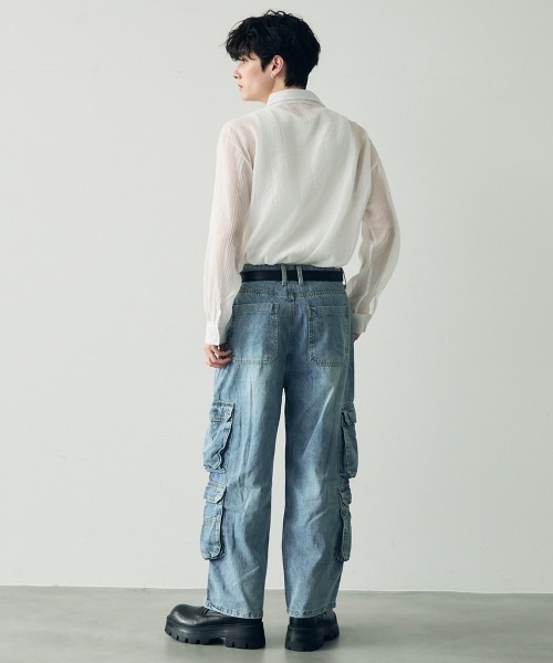 Shoowtime（ショウタイム）の「Vintage Wash Denim Cargo Pants / ビンテージウォッシュデニムカーゴパンツ（デニムパンツ・メンズ・ライトブルー・MEDIUM/LARGE/X-LARGE）」の17枚目の写真