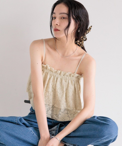 LOWRYS FARM（ローリーズファーム）の「レースジャガードビスチェ　498421（キャミソール・レディース・ブラック/アイボリー/オフホワイト・FREE）」の2枚目の写真