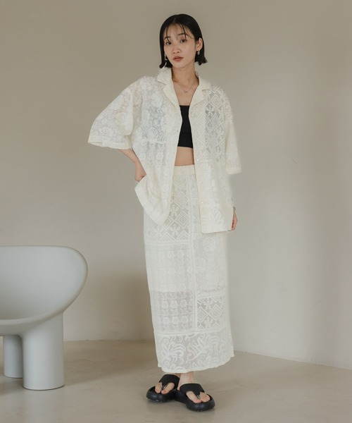 LOWRYS FARM(ローリーズファーム)の「パッチワークレースシャツ 327860(シャツ/ブラウス・レディース・ブラック/アイボリー・FREE)」の16枚目の写真