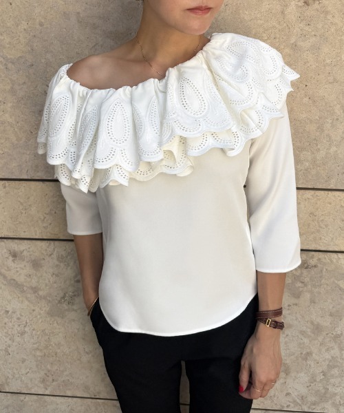 セール】フリルアシンメトリーレースブラウス（その他トップス