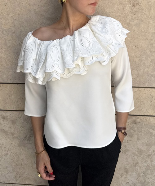JENNE（ジェンヌ）の「フリルアシンメトリーレースブラウス（その他トップス・レディース・ホワイト/ブラック・SMALL/MEDIUM/LARGE）」の14枚目の写真