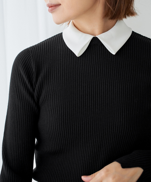 バイカラー 襟RIBホールガーメントプルオーバー（ニット/セーター
