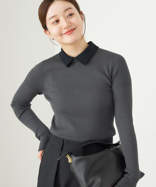 IENA（イエナ）の「バイカラー 襟RIBホールガーメントプルオーバー（ニット/セーター・レディース・チャコールグレー/ブラック・FREE）」の13枚目の写真