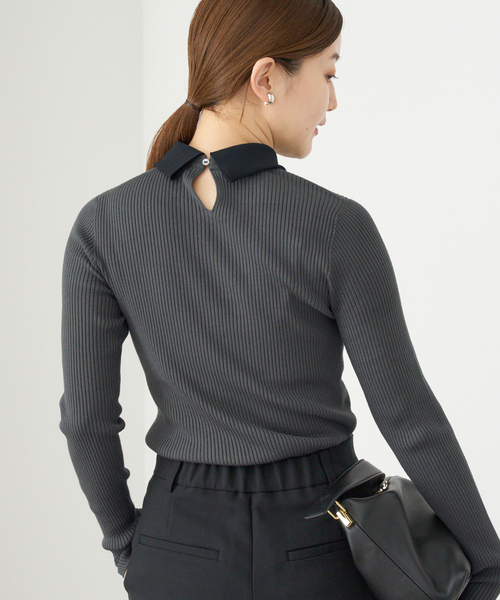 IENA（イエナ）の「バイカラー 襟RIBホールガーメントプルオーバー（ニット/セーター・レディース・チャコールグレー/ブラック・FREE）」の12枚目の写真