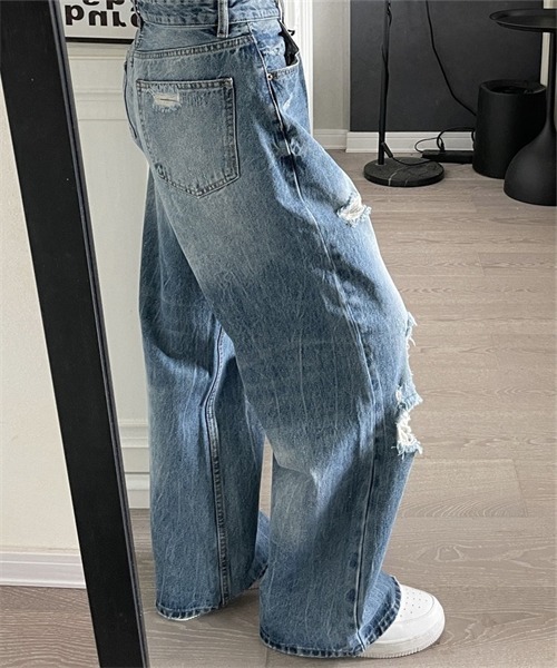 【ラッキー】　ニキ着用PROJECT GR ダメージ加工 ワイドパンツ ニキ着用PROJECT GR ダメージ加工 ワイドパンツ