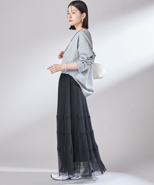 SHIPS（シップス）の「〈手洗い可能〉チュール プリーツ ティアード スカート（スカート・レディース・ブラック/ワイン・ONE SIZE）」の4枚目の写真