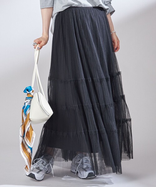 SHIPS（シップス）の「〈手洗い可能〉チュール プリーツ ティアード スカート（スカート・レディース・ブラック/ワイン・ONE SIZE）」の6枚目の写真