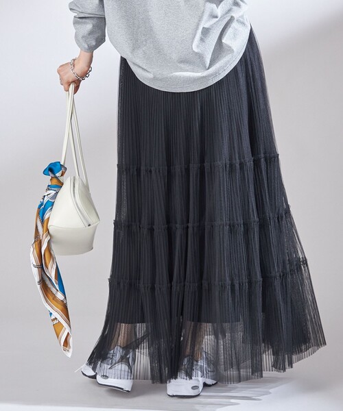 SHIPS（シップス）の「〈手洗い可能〉チュール プリーツ ティアード スカート（スカート・レディース・ブラック/ワイン・ONE SIZE）」の8枚目の写真