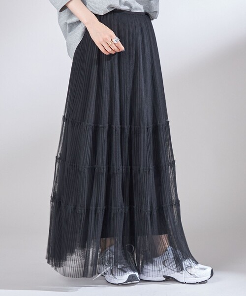 SHIPS（シップス）の「〈手洗い可能〉チュール プリーツ ティアード スカート（スカート・レディース・ブラック/ワイン・ONE SIZE）」の9枚目の写真