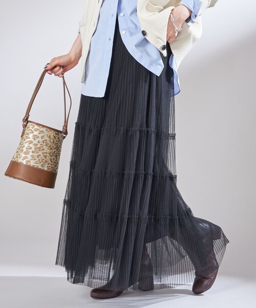 SHIPS（シップス）の「〈手洗い可能〉チュール プリーツ ティアード スカート（スカート・レディース・ブラック/ワイン・ONE SIZE）」の12枚目の写真
