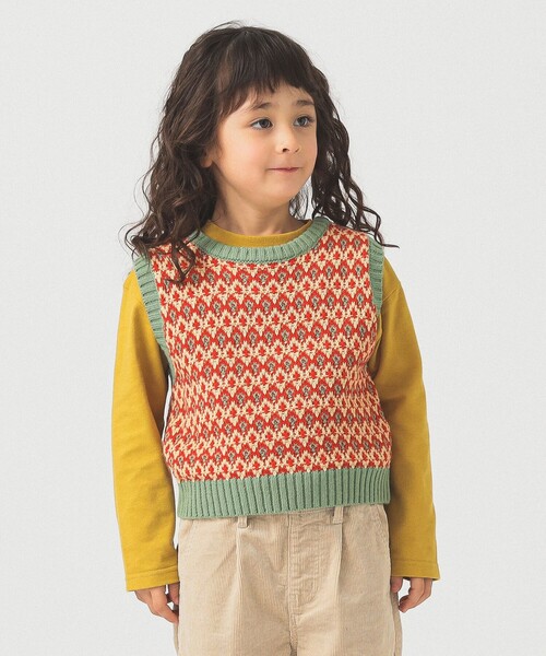 B:MING by BEAMS（ビーミングバイビームス）の「柄編みニット ベスト 2025FW（90～140cm）（ベスト・キッズ・レッド/ネイビー・L(130-140)/M(110-120)/S(90-100)）」の2枚目の写真