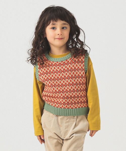 B:MING by BEAMS（ビーミングバイビームス）の「柄編みニット ベスト 2025FW（90～140cm）（ベスト・キッズ・レッド/ネイビー・L(130-140)/M(110-120)/S(90-100)）」の3枚目の写真