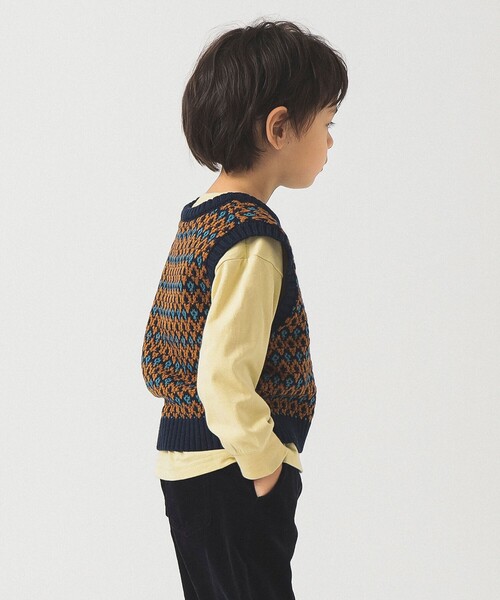 B:MING by BEAMS（ビーミングバイビームス）の「柄編みニット ベスト 2025FW（90～140cm）（ベスト・キッズ・レッド/ネイビー・L(130-140)/M(110-120)/S(90-100)）」の7枚目の写真