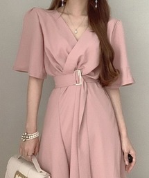 ダイアグラムDiagramファー付きピンクVネックワンピース ダイアグラムDiagramファー付きピンクVネックワンピース